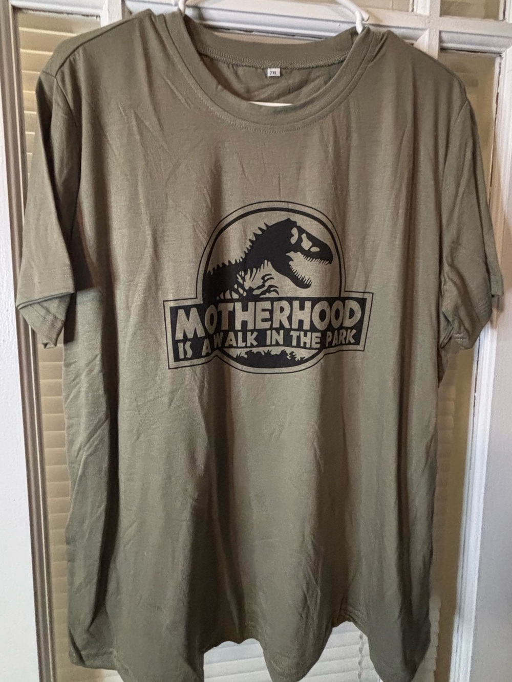 Graphic 'Motherhood Is A Walk In The Park' T-Shirt - Olive Green